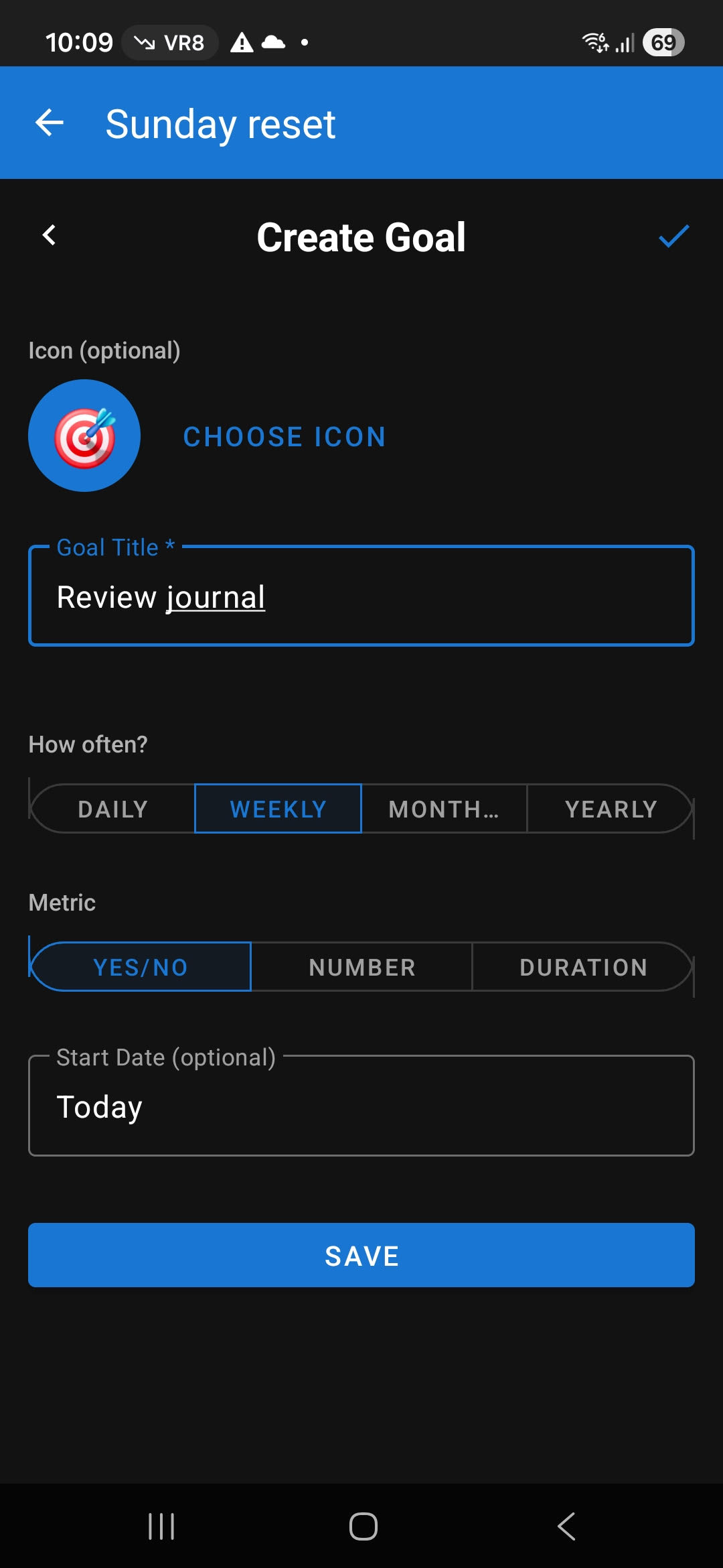 Pursue app today screen showing goals